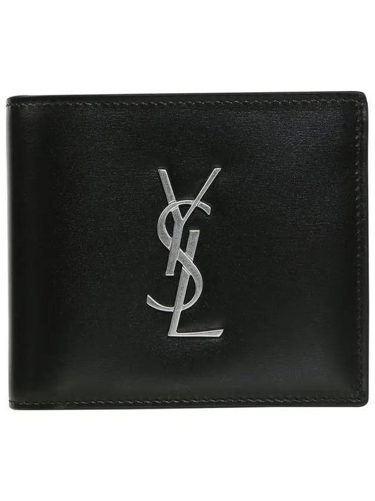 Cassandre East West Monogram Silver Ring Wallet Black - SAINT LAURENT - BALAAN 1