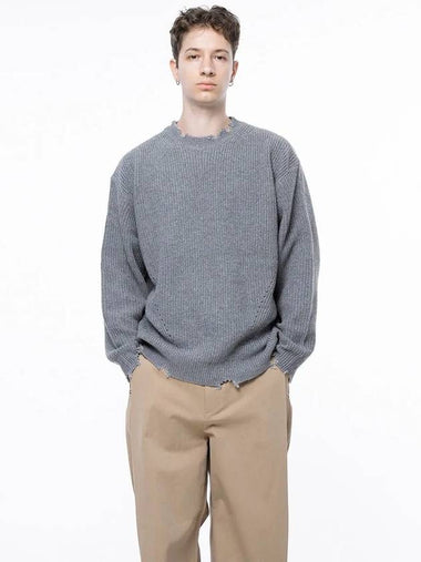 Men s M243TP06GR Tier Damage Punching Round Knit Gray - CHANCE'S NOI - BALAAN 1