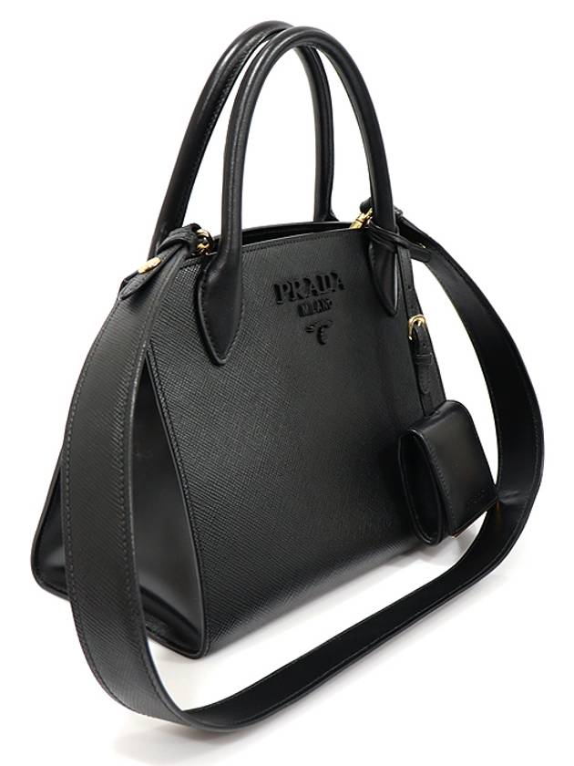 1BA156 Black Saffiano Cuir Monochrome Small Top Handle 2WAY - PRADA - BALAAN 3