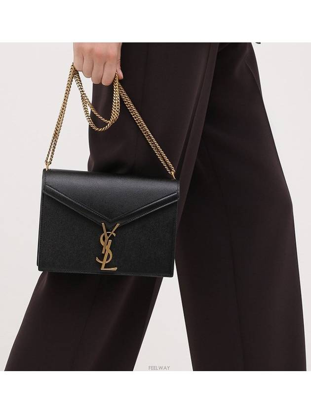 Cassandra Medium Chain Bag in Grain de Poudre Embossed Leather Black - SAINT LAURENT - BALAAN 9