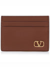 V Logo Signature Leather Card Wallet Brown - VALENTINO - BALAAN 2