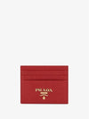 Metal Logo Saffiano Card Wallet Red - PRADA - BALAAN 4