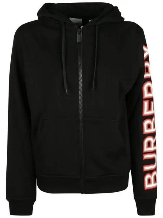 logo print overfit hooded zip-up black - BURBERRY - BALAAN.