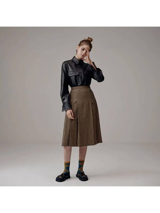 Check Wool Pleats Skirt Brown - VOYONN - BALAAN 2