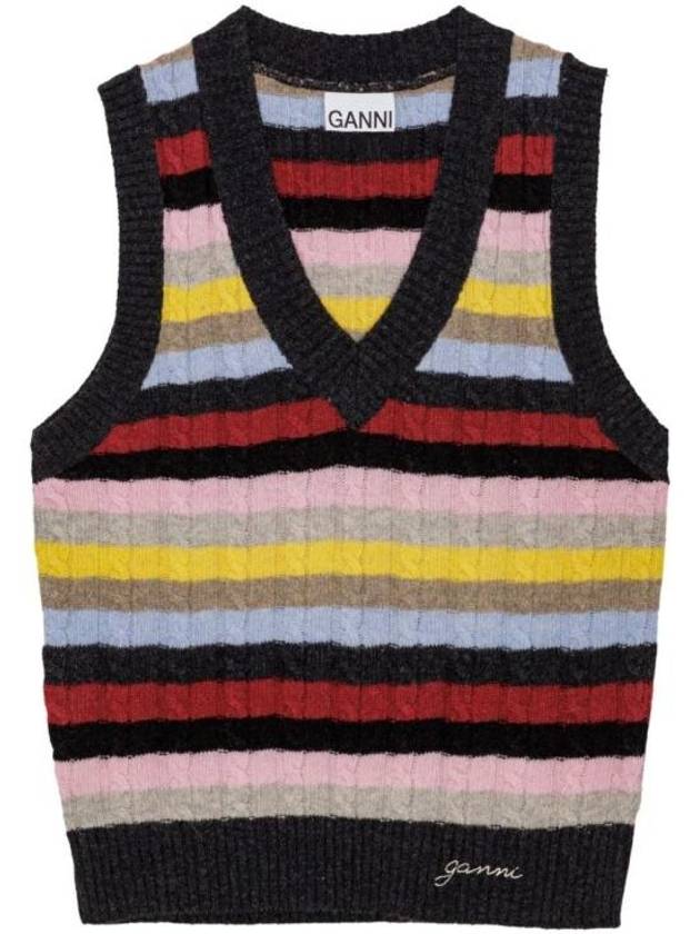 V-Neck Striped Knit Vest - GANNI - BALAAN 2