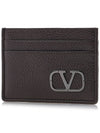 Signature V Logo Leather Card Wallet Brown - VALENTINO - BALAAN 3