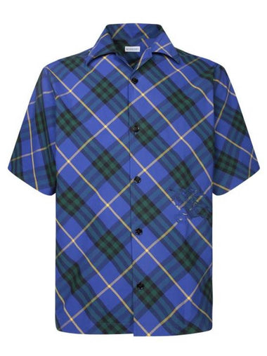 Check Cotton Short Sleeve Shirt Bright Navy - BURBERRY - BALAAN 1