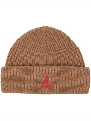 Sporty ORB Logo Beanie Beige Color - VIVIENNE WESTWOOD - BALAAN 1