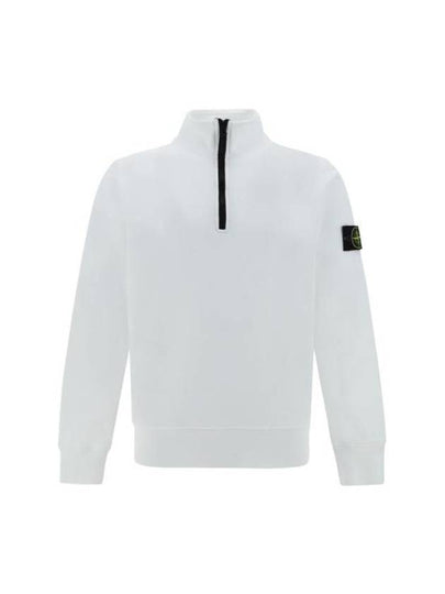 Logo Badge Half Zipper Cotton Fleece Knit Top White - STONE ISLAND - BALAAN 2