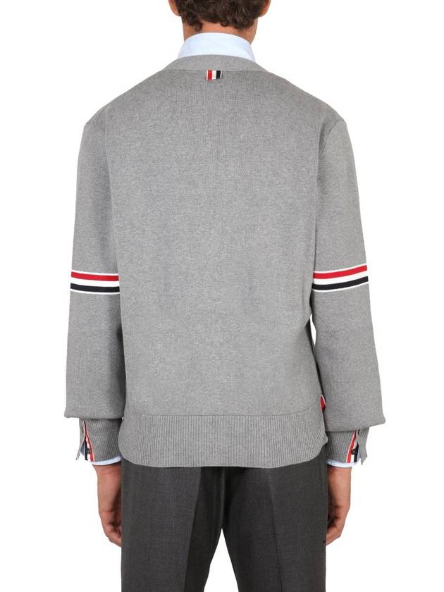 Milano Stitch Sprite Armband Cotton V-neck Cardigan Light Grey - THOM BROWNE - BALAAN 4