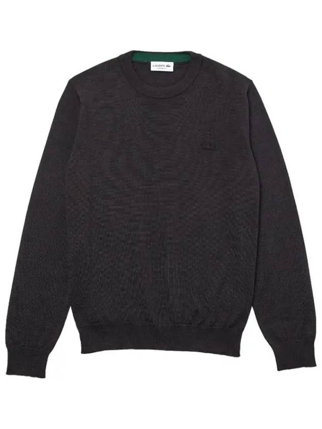 Crew Neck Merino Wool Knit Top Dark Grey - LACOSTE - BALAAN 2