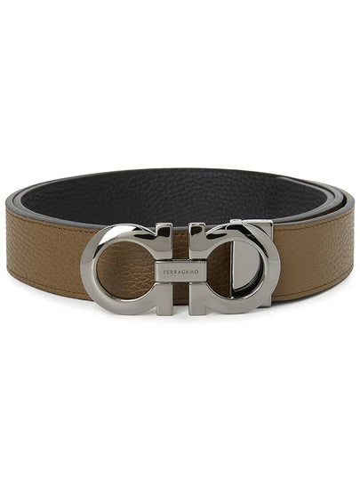 Gancini Reversible Adjustable Leather Belt Cane Sugar Brown Black - SALVATORE FERRAGAMO - BALAAN 2