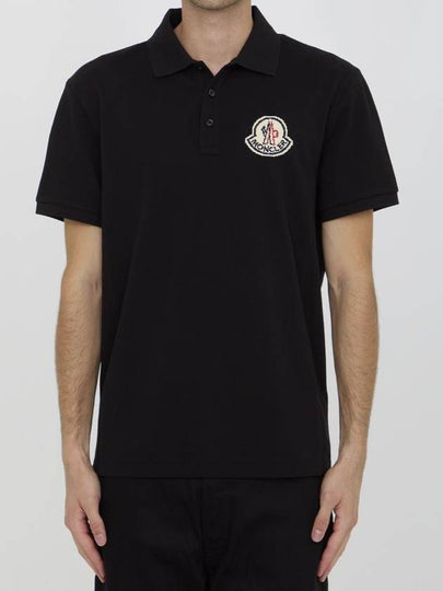 Logo Patch Cotton Polo Shirt Black - MONCLER - BALAAN 2