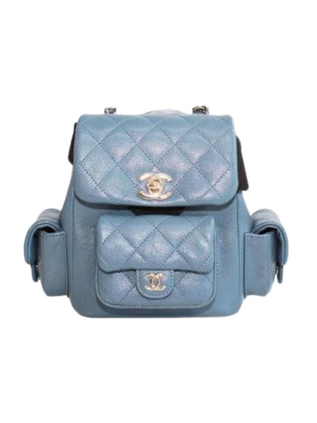 Grained Shiny Calfskin Small Backpack Deep Blue - CHANEL - BALAAN 1