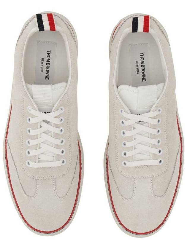 Men's 3 Bar Suede Low Top Sneakers White - THOM BROWNE - BALAAN 3