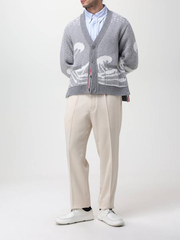 Wave Print Knit Cardigan Grey - THOM BROWNE - BALAAN 3