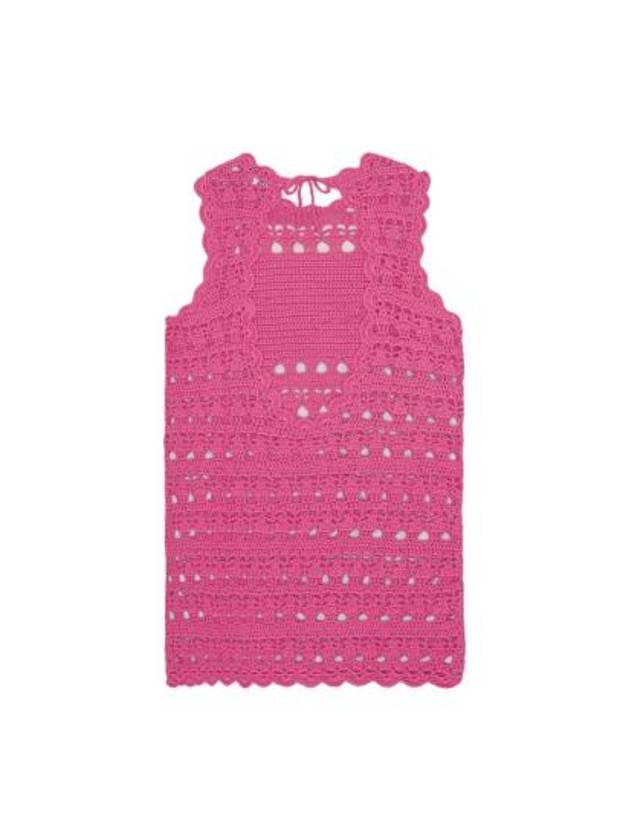 Women's Logo Open Crochet Backless Tunic Short Dress Pink - GANNI - BALAAN 3