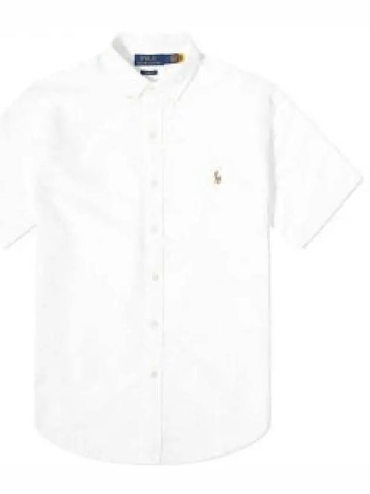 Embroidered Logo Oxford Short Sleeve Shirt White - POLO RALPH LAUREN - BALAAN 2