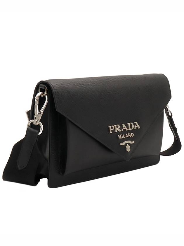 Black Saffiano Silver Envelope Mini Cross Bag - PRADA - BALAAN 3