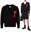 Red Logo Wool Overfit Knit Top Black - AMI - BALAAN 2