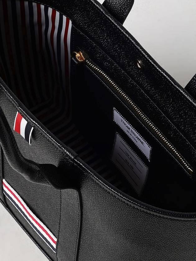 Three Stripe Tab Stripe Leather Tote Bag Black - THOM BROWNE - BALAAN 6