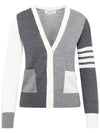 Funmix Fine 4 Bar V-neck Merino Knit Cardigan Tonal Grey - THOM BROWNE - BALAAN 2