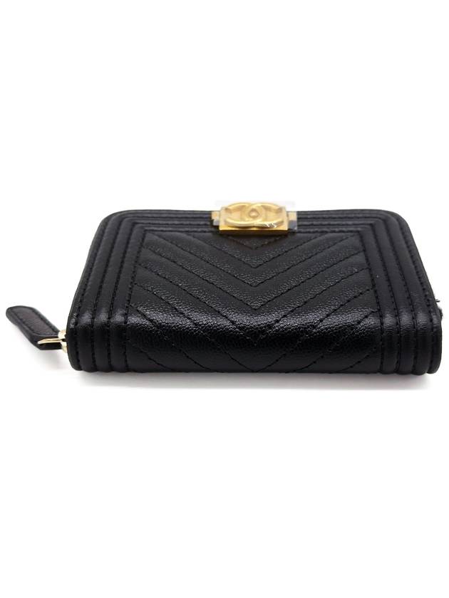 Women s Classic Boy Zipper Card Wallet Chevron Caviar Gold Metal Black A80602 B09734 94305 - CHANEL - BALAAN 4