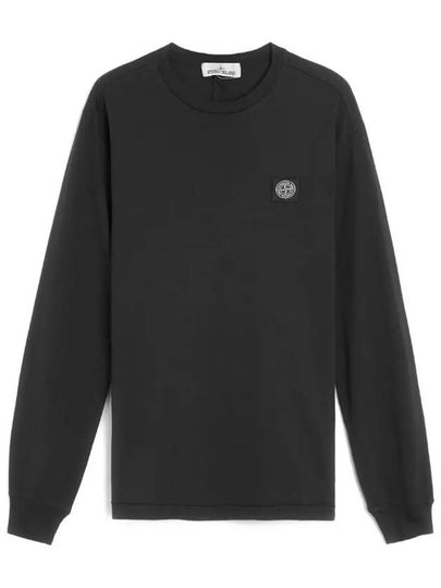 Logo Patch Cotton Long Sleeve T-Shirt Black - STONE ISLAND - BALAAN 2