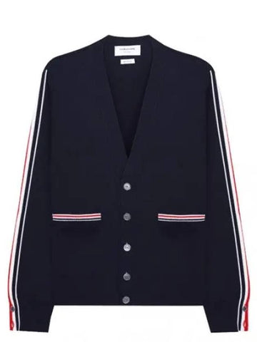 Side Intarsia RWB Trim Milanese Stitch Merino Wool Cardigan Men - THOM BROWNE - BALAAN 1