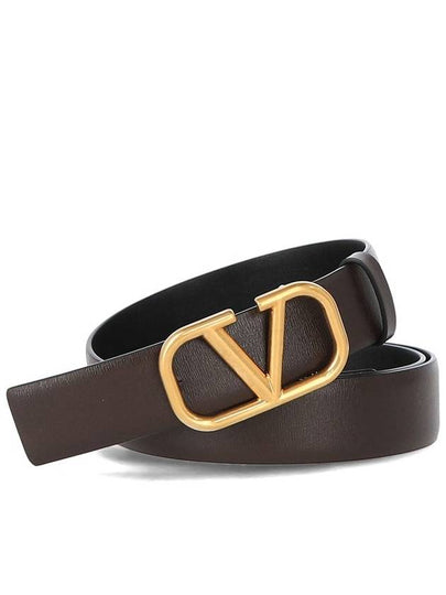 Men's V Logo Signature Leather Belt Brown - VALENTINO - BALAAN 2