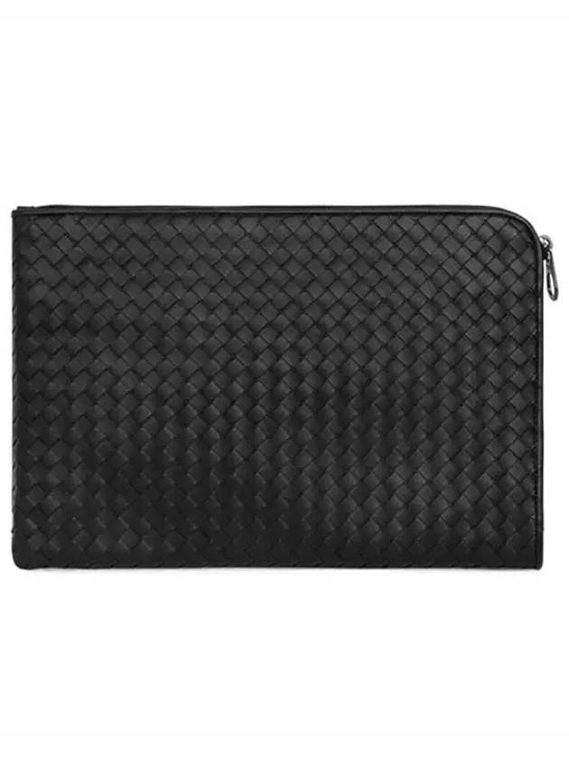 Intrecciato Weaving Zipper Medium Clutch Bag Black - BOTTEGA VENETA - BALAAN 2