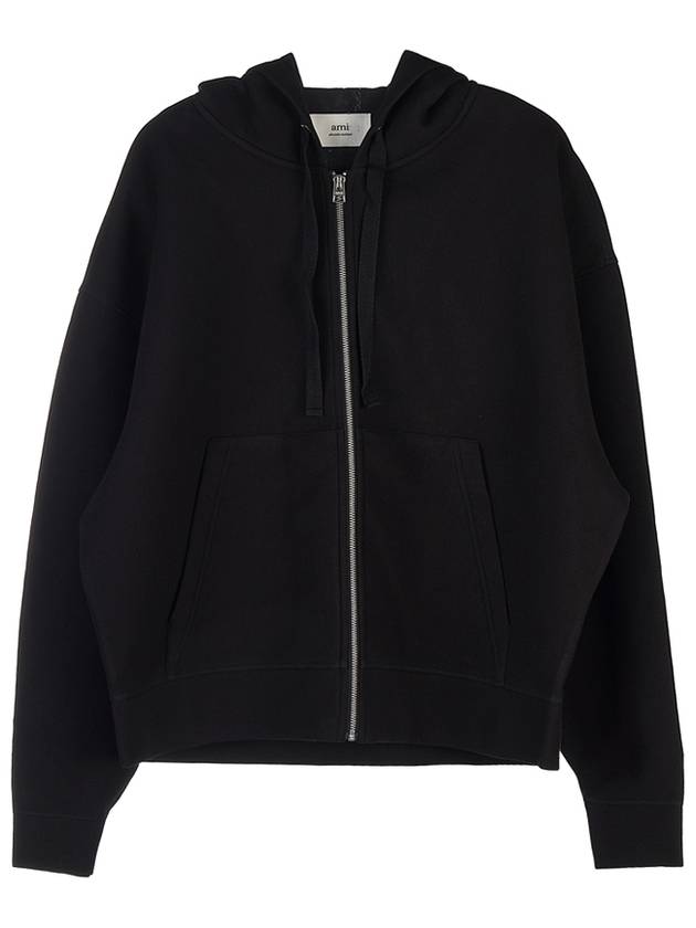 Wool Viscose Zip-Up Hoodie Black - AMI - BALAAN 10