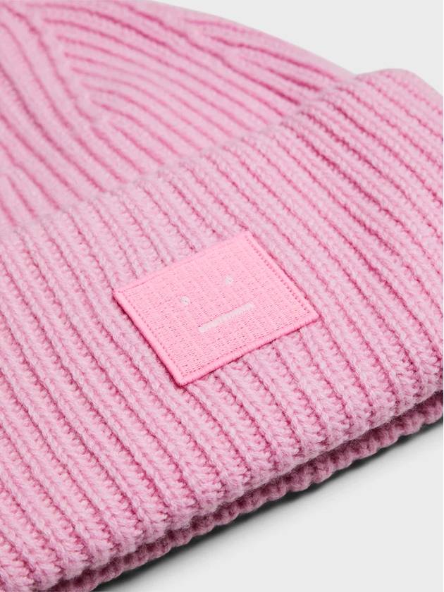 Face Patch Ribbed Wool Beanie Bubble Pink - ACNE STUDIOS - BALAAN 3