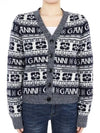 logo wool mix jacquard cardigan blue - GANNI - BALAAN 2