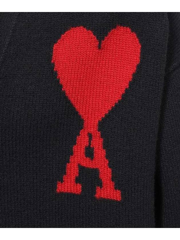 Heart Logo V Neck Wool Cardigan Black - AMI - BALAAN 8