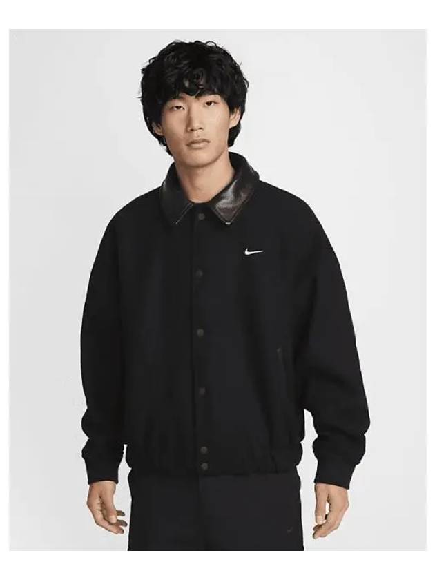 Solo Swoosh Wool Varsity Bomber Jacket Black - NIKE - BALAAN 2