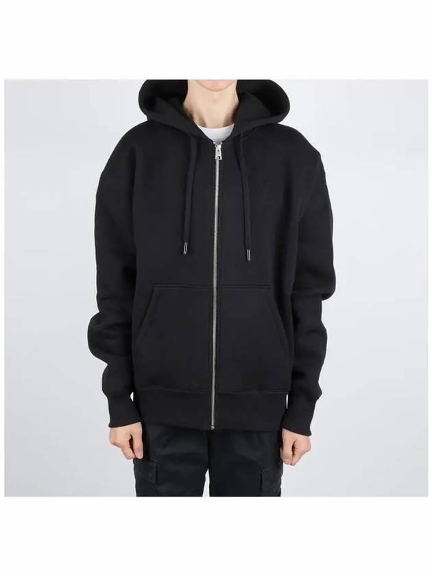 Heart Logo Cotton Blend Zip-Up Hoodie Black - AMI - BALAAN 3