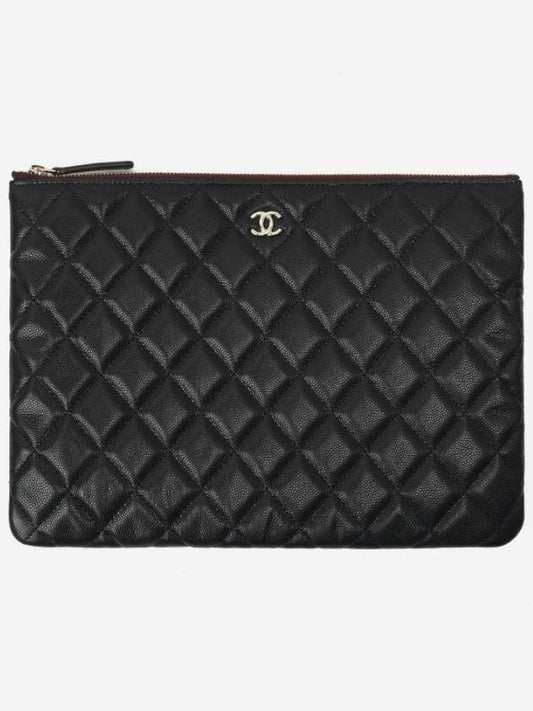 Medium Classic Clutch Bag Caviar Leather & Gold Black - CHANEL - BALAAN 2