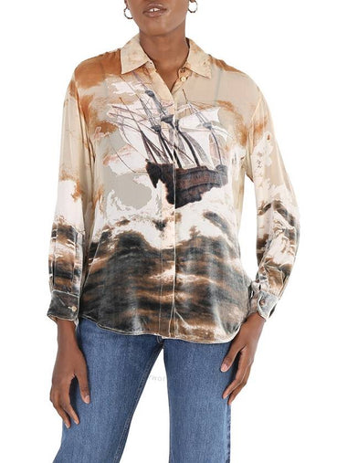 Burberry Debore Silk Blend Sheep Print Oversized Shirt, Brand Size 8 (US Size 6) - BURBERRY - BALAAN 1