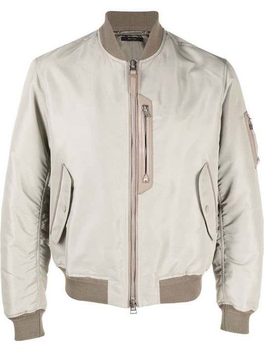 contrast trim bomber jacket beige - TOM FORD - BALAAN.