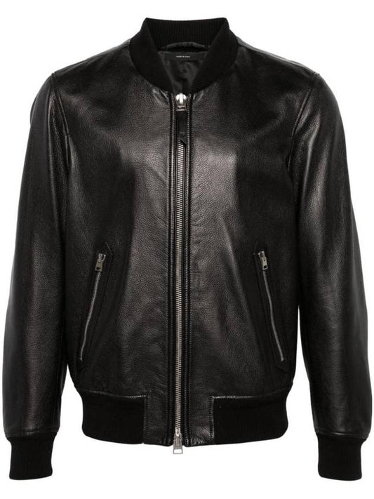 Grained Leather Two Way Zip Up Bomber Jacket Black - TOM FORD - BALAAN 1