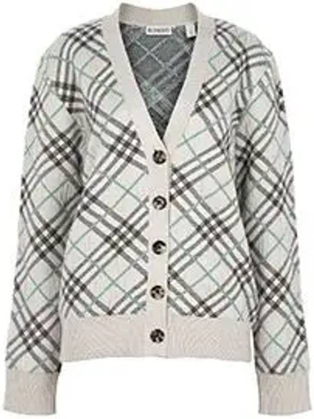 Check Wool Mohair Blend Cardigan Husk - BURBERRY - BALAAN 6