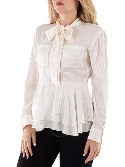 Burberry Leah Silk Tie-Neck Peplum Blouse In Natural White, Brand Size 2 (US Size 0) - BURBERRY - BALAAN 2