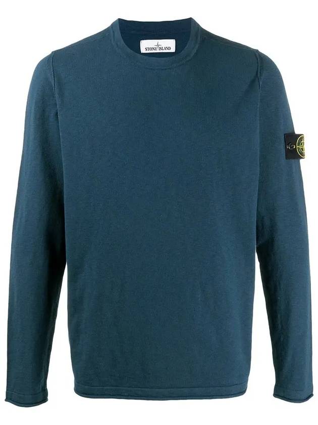 Men's Wappen Patch Round Neck Knit Top Dark Blue - STONE ISLAND - BALAAN 3