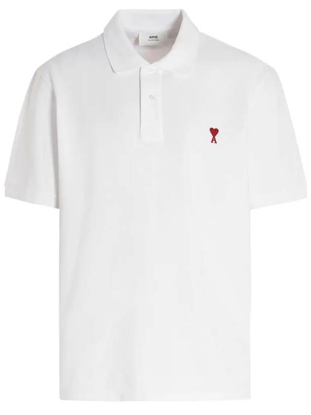 Heart Logo Polo Shirt White - AMI - BALAAN 2