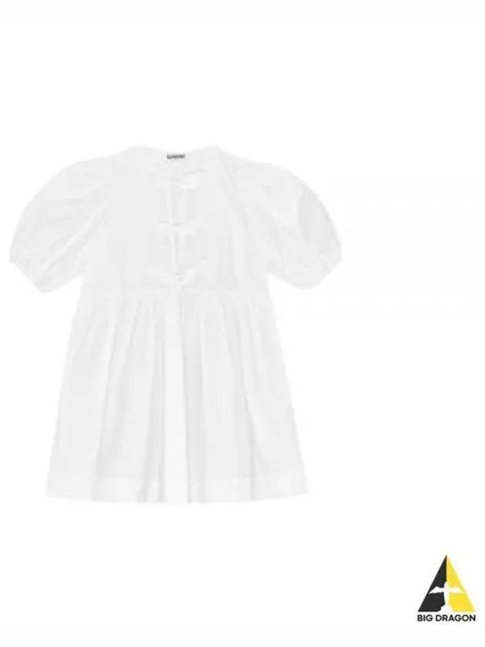 String Cotton Poplin Short Dress Bright White - GANNI - BALAAN 2