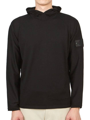 Men's Light Cotton Yarn Hoodie Black - STONE ISLAND - BALAAN 1