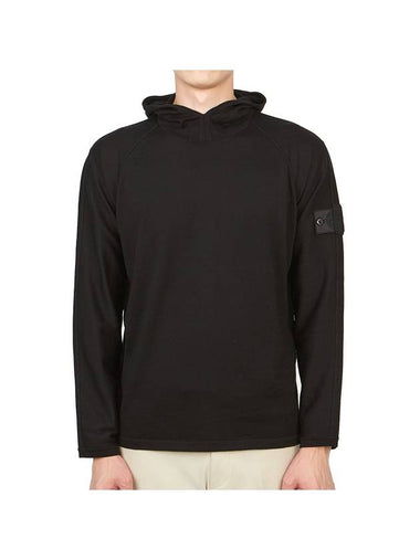 Men's Light Cotton Yarn Hoodie Black - STONE ISLAND - BALAAN 1