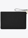 Gold Monogram Document Holder In Matelasse Leather Black - SAINT LAURENT - BALAAN 3