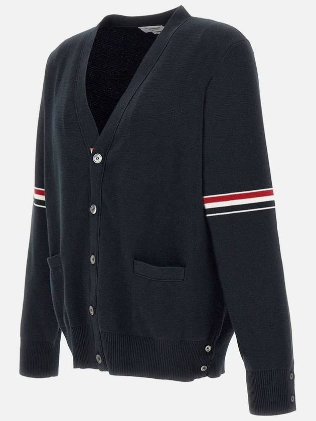 Milano Stitch Sprite Armband Cotton V-neck Cardigan Navy - THOM BROWNE - BALAAN 3